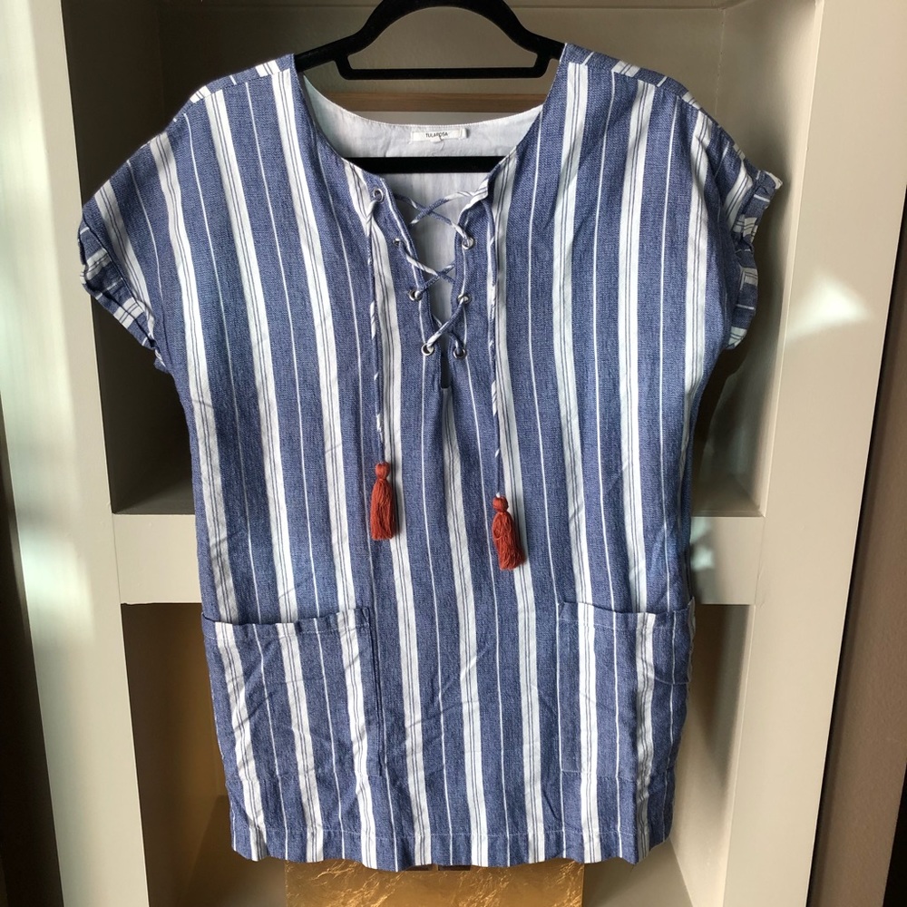 Tularosa Warren Tunic Dress in Indigo Stripe - Picture 4 of 5
